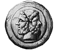 Janus or Giano Bifroonte, Roman god with two faces